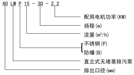 LW型无堵塞直立式排污泵型号说明